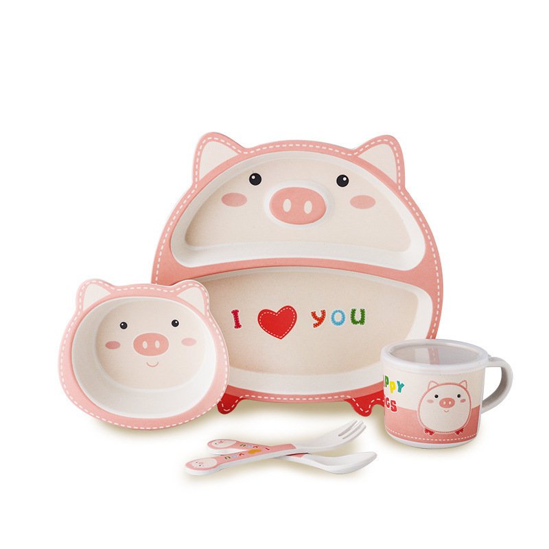 Set de plato dibujo Cerdito, color rosado