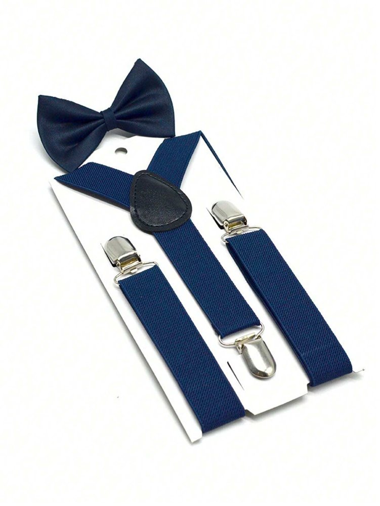 Set de tirantes para niños color azul corbatín y tirantes, ajustables de 2 a 8 años