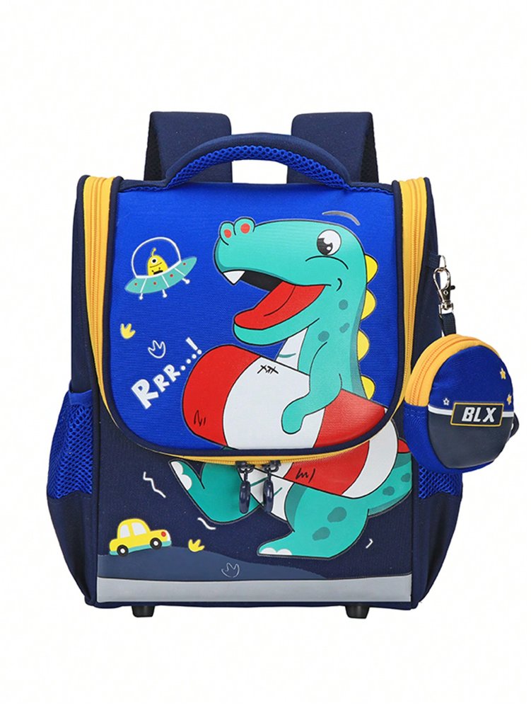Mochila azul con amarillo de dibujo de dinosaurio