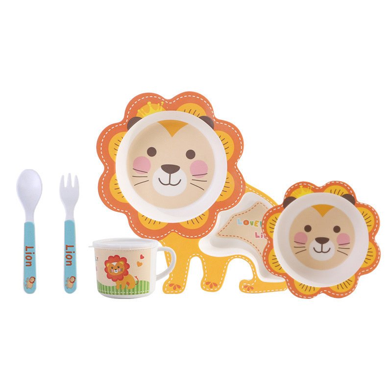 Set de plato figura León, color naranja con amarillo