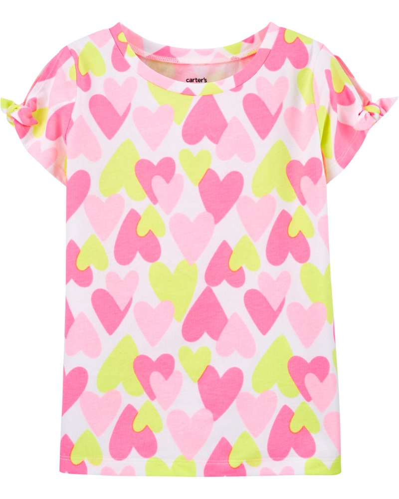 Camisa de niña, rosada con figuras de corazones rosado y amarillo