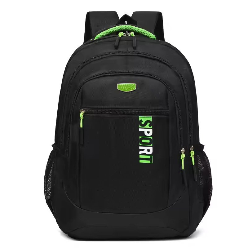Mochila negra con detalles en verde con blanco: SPORT