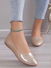 Zapatos planos versátiles dorados, zapatillas casuales transpirables