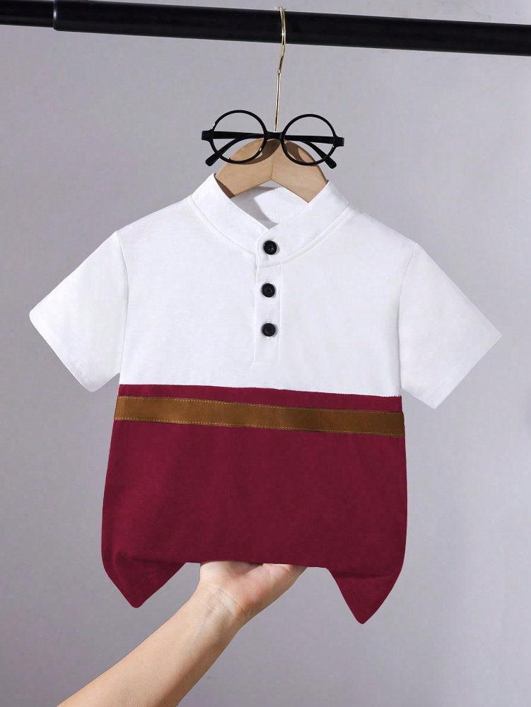 Camisa de niño, camisa tipo polo de manga corta blanco con rojo y café