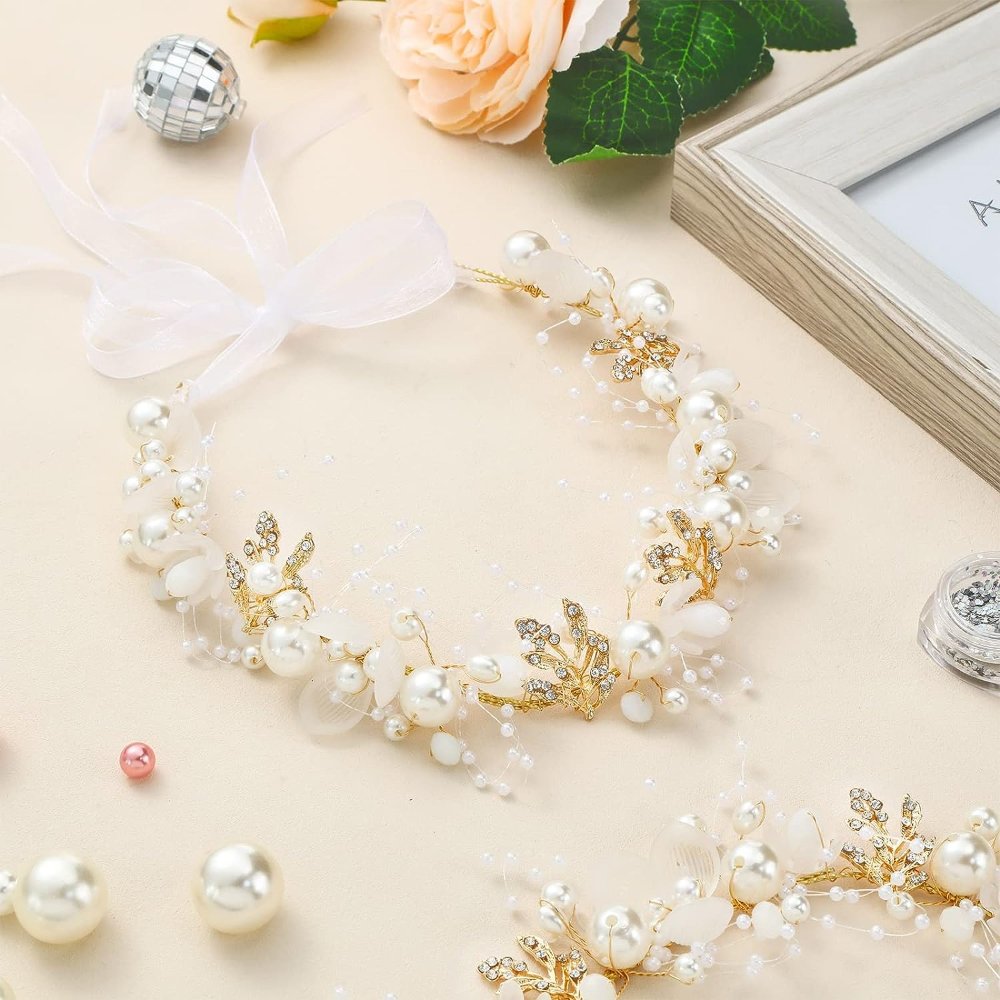 Diadema para niña blanca con dorado