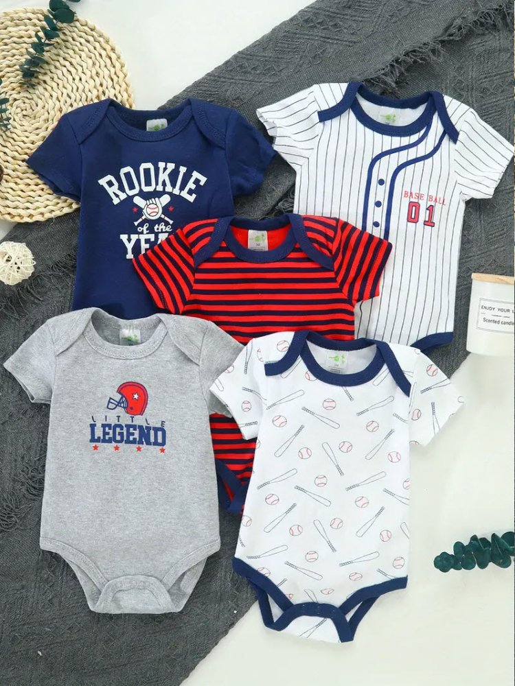 Set de niño, mamelucos de Base Ball, blanco, gris, rojo y azul