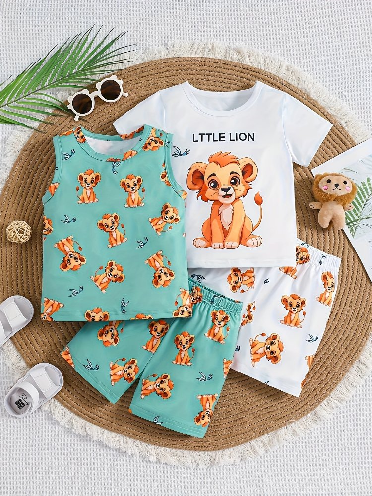Traje de niño, traje de niño blanco y verde acua, figura de Little Lion
