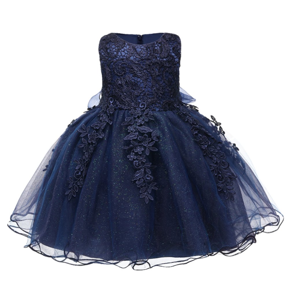 Vestido de niña, vestido azul navy con detalles en la parte arriba