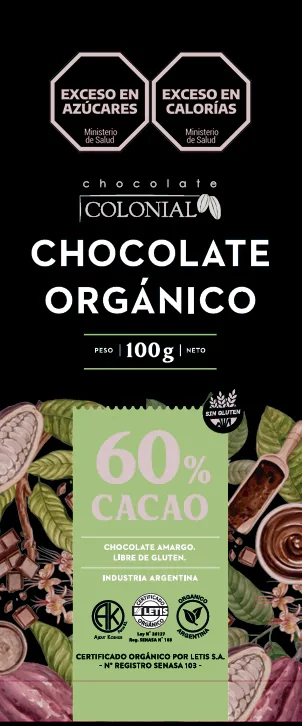 Tableta de chocolate organico al 60% - Colonial