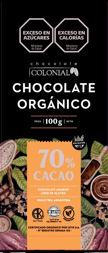 Tableta de chocolate organico al 70% - Colonial