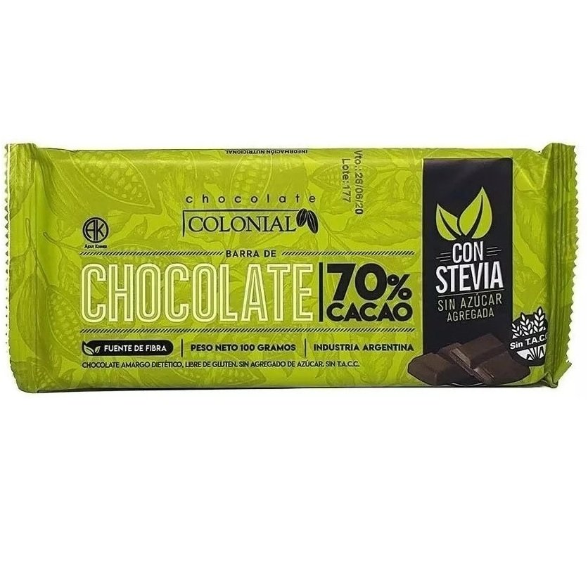 Tableta de chocolate al 70% con stevia - Colonial
