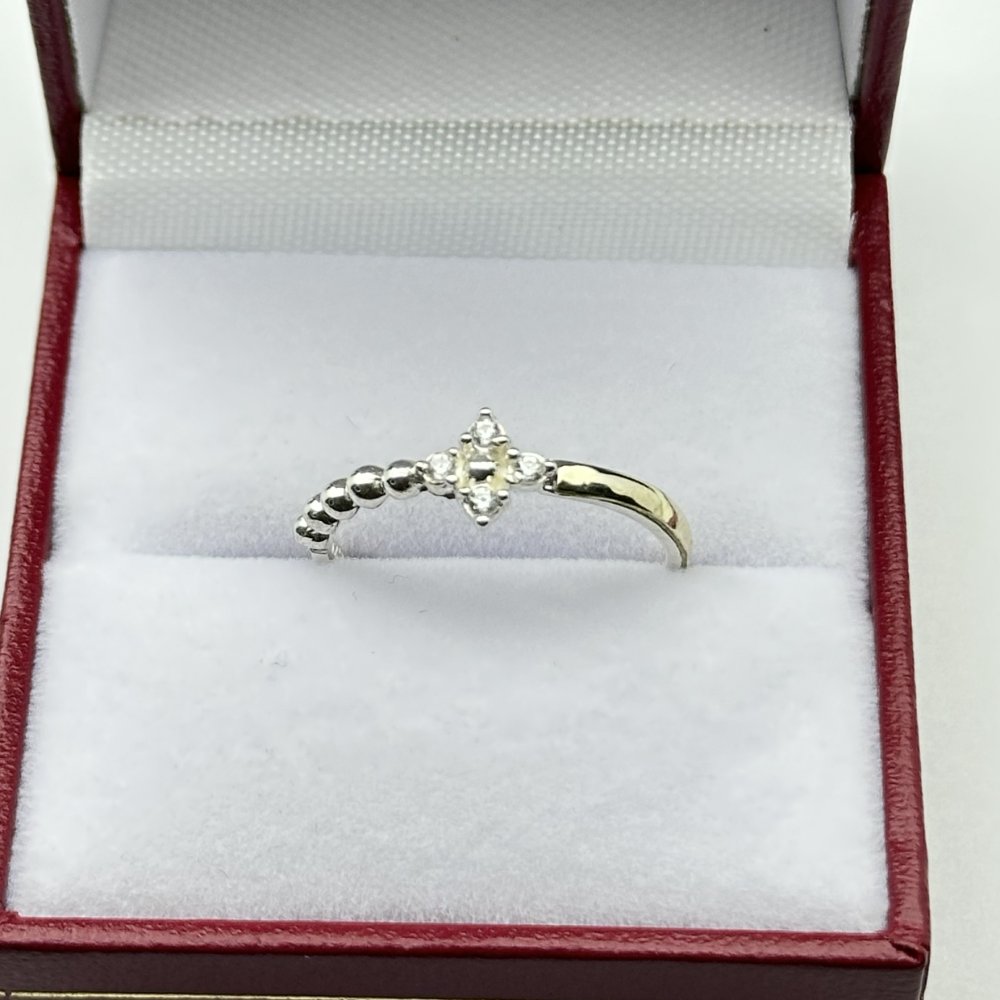 ANILLO PLATA Y ORO 5 BALINES #6 FLOR PAVE