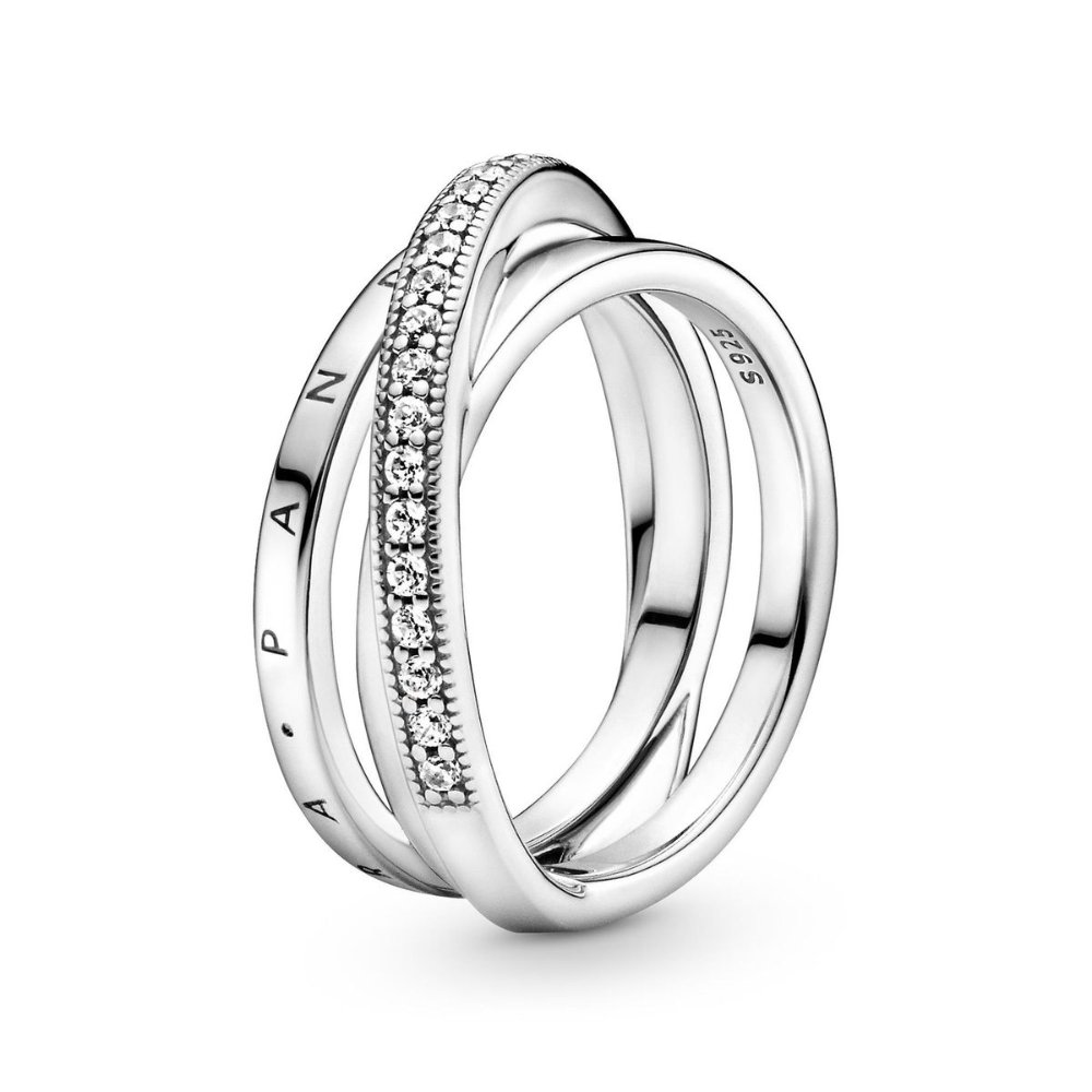 ANILLO DE BANDA TRIPLE CRUZADO CON PAVÉ PANDORA PLATA ESTERLINA