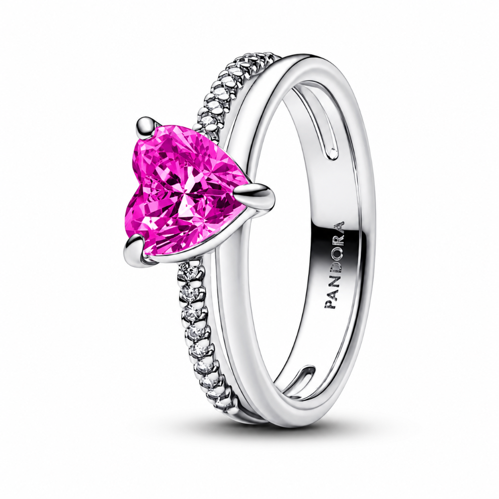ANILLO CORAZON DOBLE BANDA FUCSIA