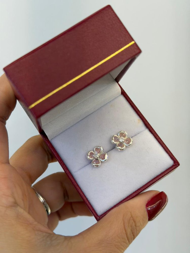 ARETES TOPO ROSCA FLOR 5 PETALOS PLATA 925