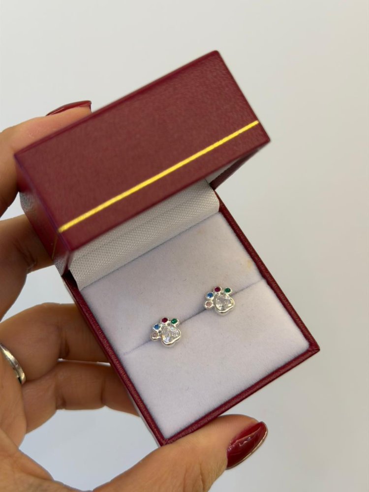 ARETES TOPO ROSCA HUELLA CORAZON PET PLATA 925