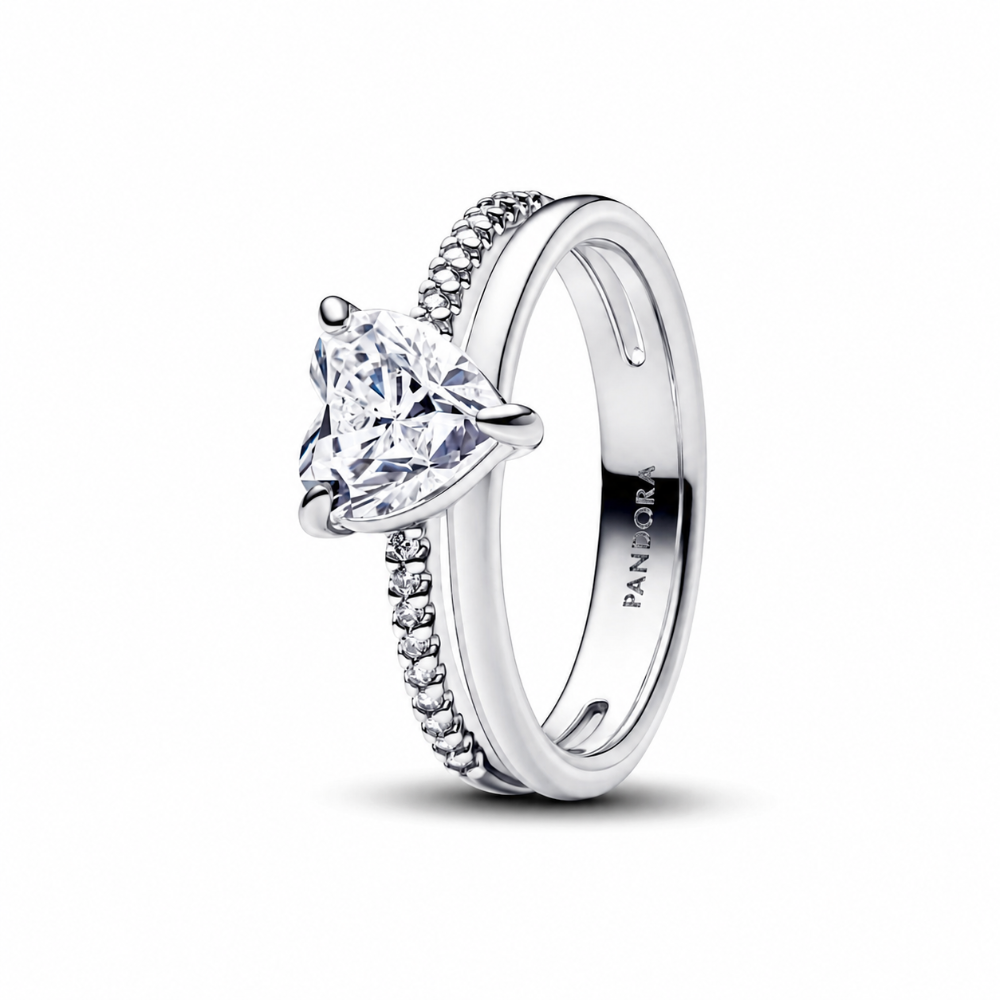 ANILLO CORAZON DOBLE BANDA BLANCO