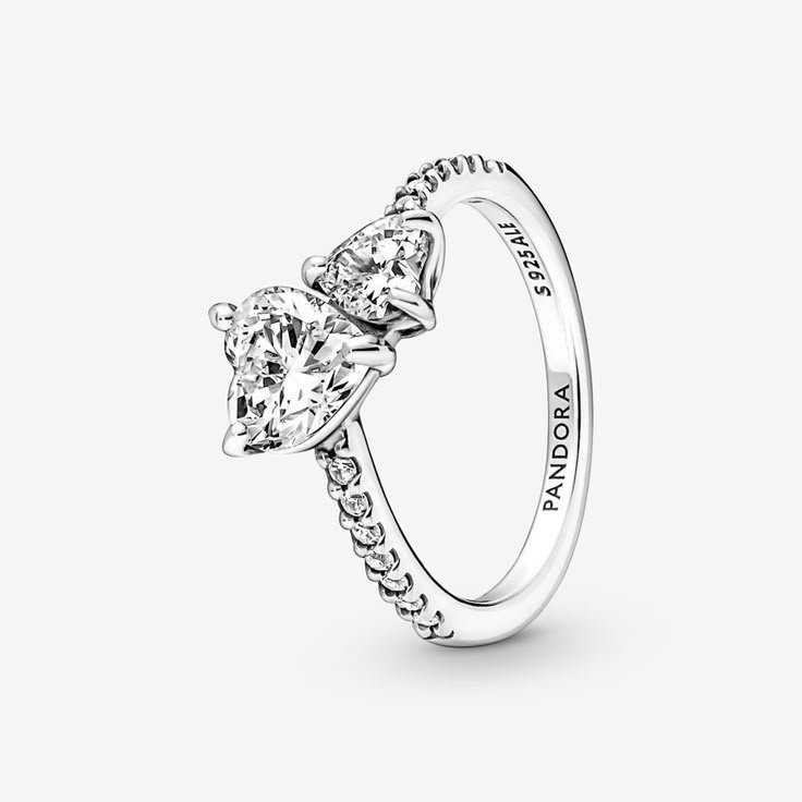 ANILLO RELUCIENTE CORAZÓN DOBLE PLATA