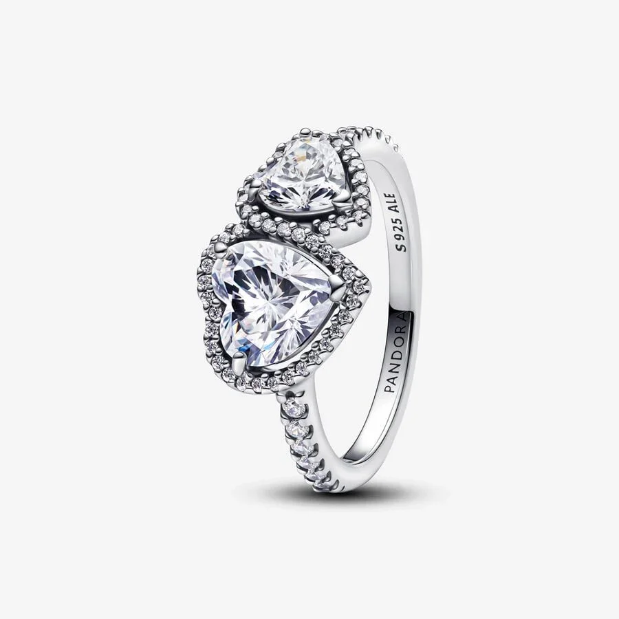 ANILLO RELUCIENTE CORAZÓN DOBLE PLATA HALO BLANCO