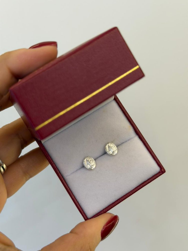 ARETES TOPO ROSCA VIRGEN MILAGROSA MINI PLATA LEY 925