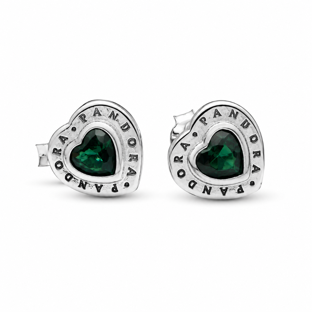 Aretes de Botón verde Corazon Reluciente Pandora alrededor