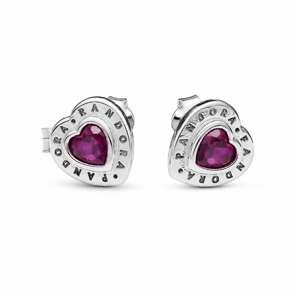 Aretes de Botón fuscia corazon Reluciente Pandora alrededor