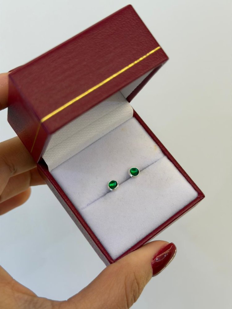 ARETES TOPO ROSCA CIRCON VERDE REDONDO MEDIANO PLATA 925