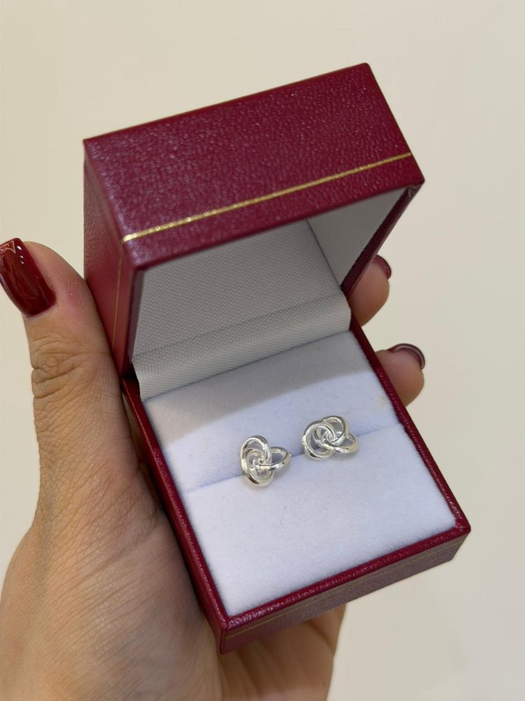 ARETES TOPO ROSCA TRES AROS ENTRELAZADOS  MEDIANOS PLATA LEY 925