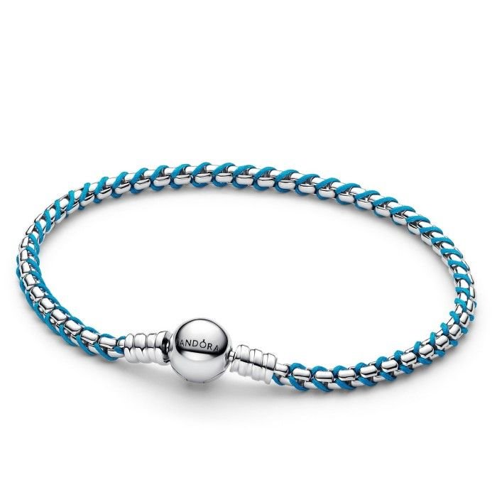 BRAZALETE PANDORA DE CADENA TIPO CAJA CON CORDÓN AZUL