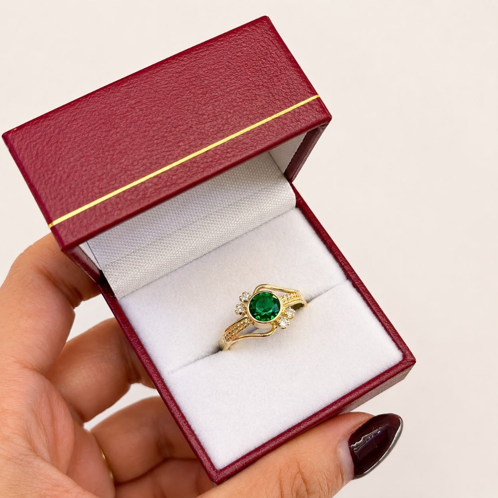ANILLO CIRCON VERDE ARRIBA Y ABAJO DOS CIRCONES MINIS