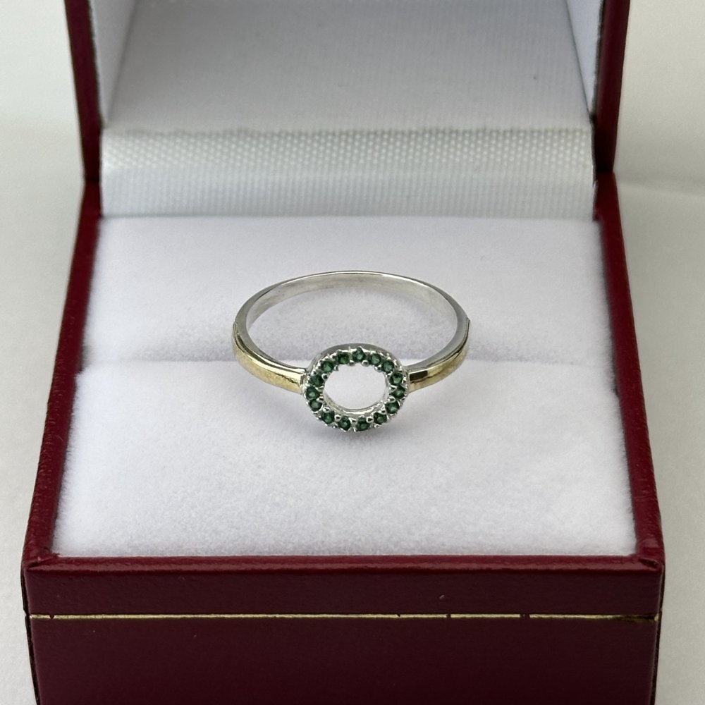 ANILLO PLATA Y ORO CIRCULO CIRCONES VERDES