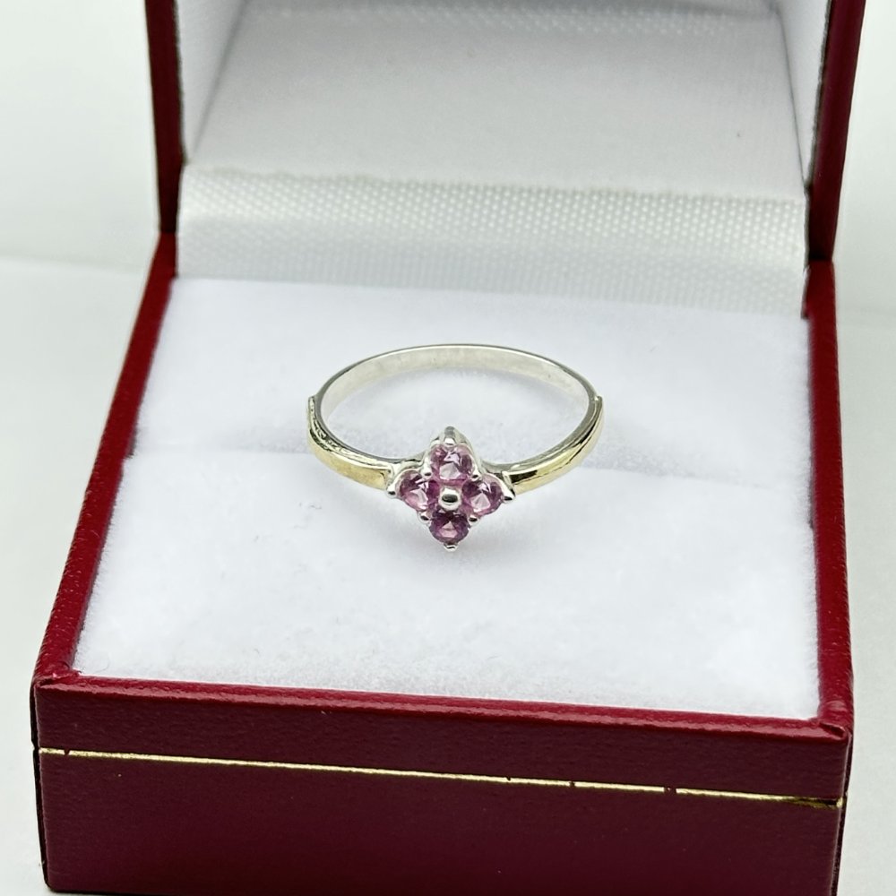 ANILLO PLATA Y ORO FLOR CIRCONES ROSADOS