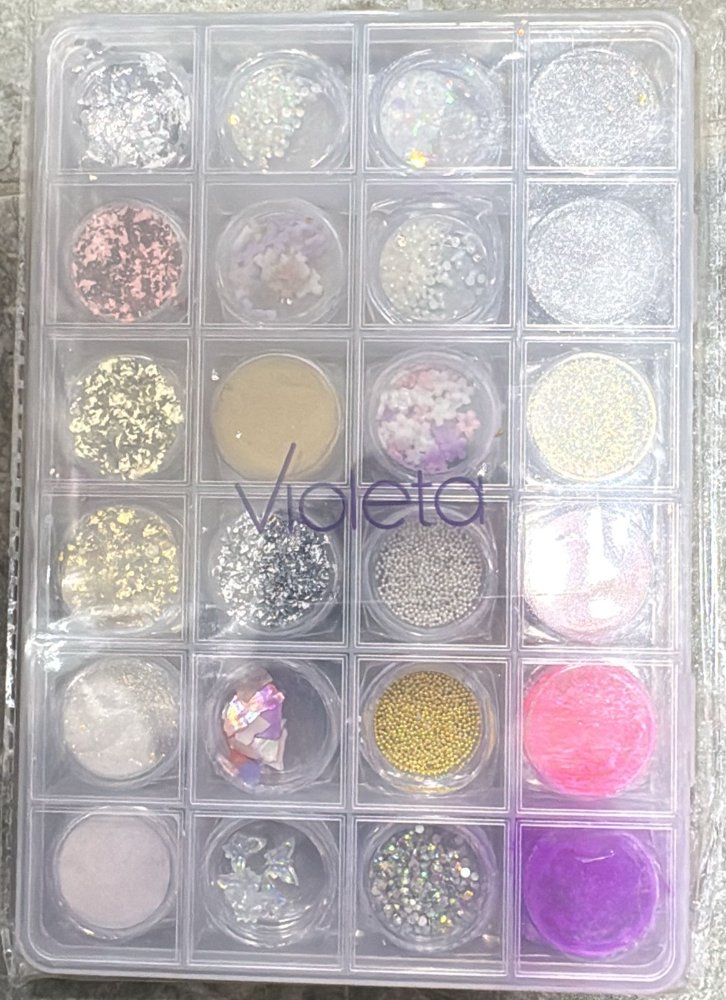 VIOLETA CAJA 24 ELEMENTOS DECORATIVOS VARIOS MLM3