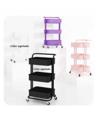 Carrito Organizador Bandeja 3 Niveles Metalica Rosa