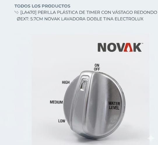 LAV-PERILLA PLÁSTICA DE TIMER CON VÁSTAGO REDONDO ØEXT: 5.7CM NOVAK LAVADORA DOBLE TINA ELECTROLUX