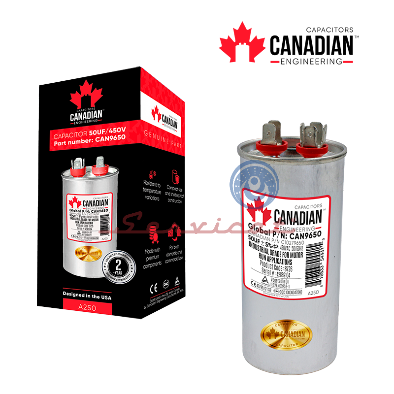 A250] CAPACITOR DE MARCHA 50UF A 450VAC ORIGINAL CANADIAN AIRE ACONDICIONADO TODAS LAS MARCAS