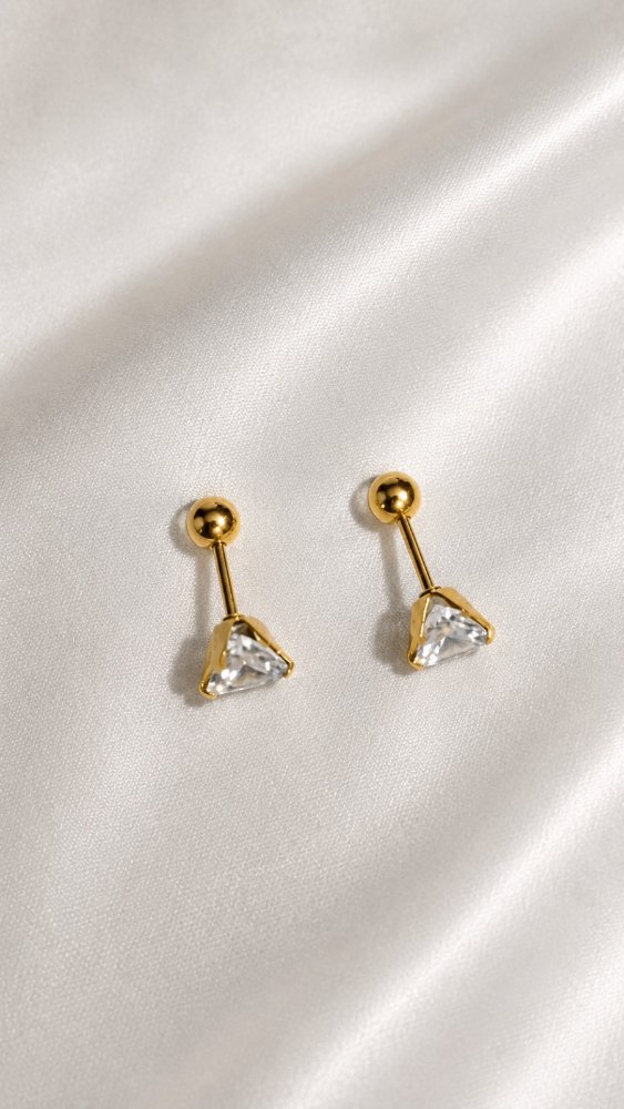 Aretes Topo Cristal Clásico Dorado