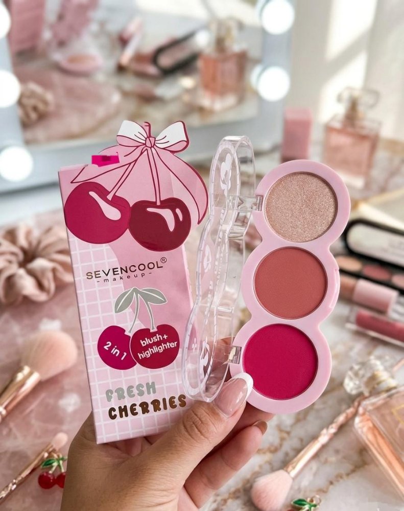 PALETA DE RUBOR E ILUMINADOR X3 TONOS FRESH CHERRIES SEVENCOOL