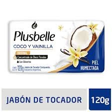 JABON TOCADOR PLUSBELLE COCO Y VAINILLA 120G