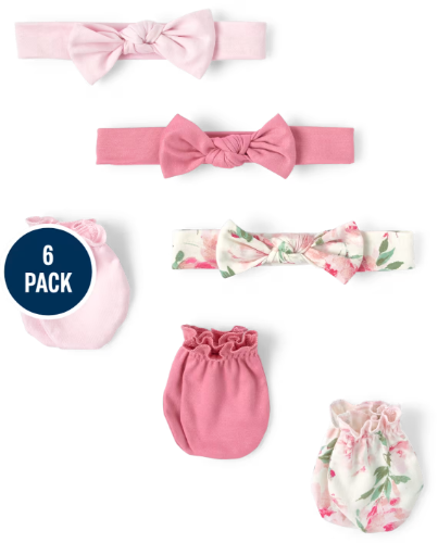 Children's Place - Baby Girls Floral Headwrap And Mittens 6-Piece Set