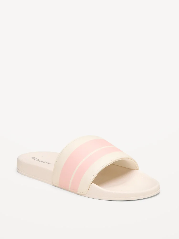 Old Navy - Chancletas - Faux-Leather Pool Slide Sandals for Girls - Rosada/Blanco