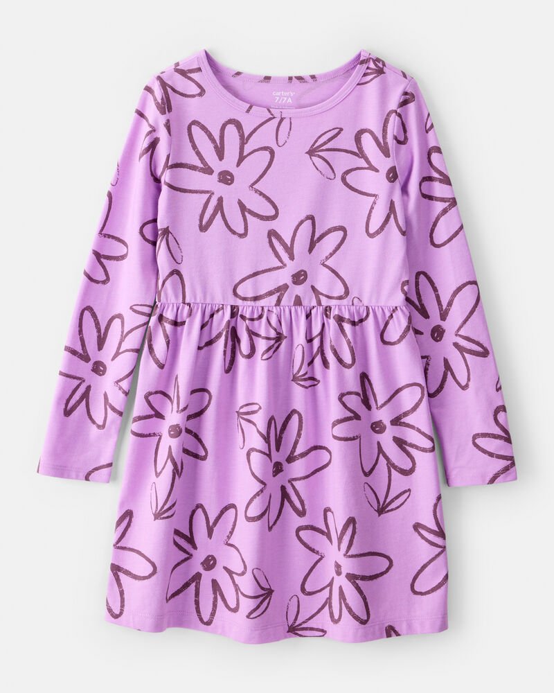 Carters - Girls Floral Long-Sleeve Dress - Purple - 8