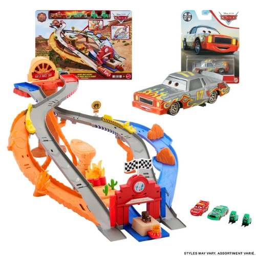 Disney And Pixar Cars Bundle - Radiator Springs Race & Rescue Rescue Road Raceway Playset with 4 Toy Cars & Die Cast 1:55 Cars Character Vehicle