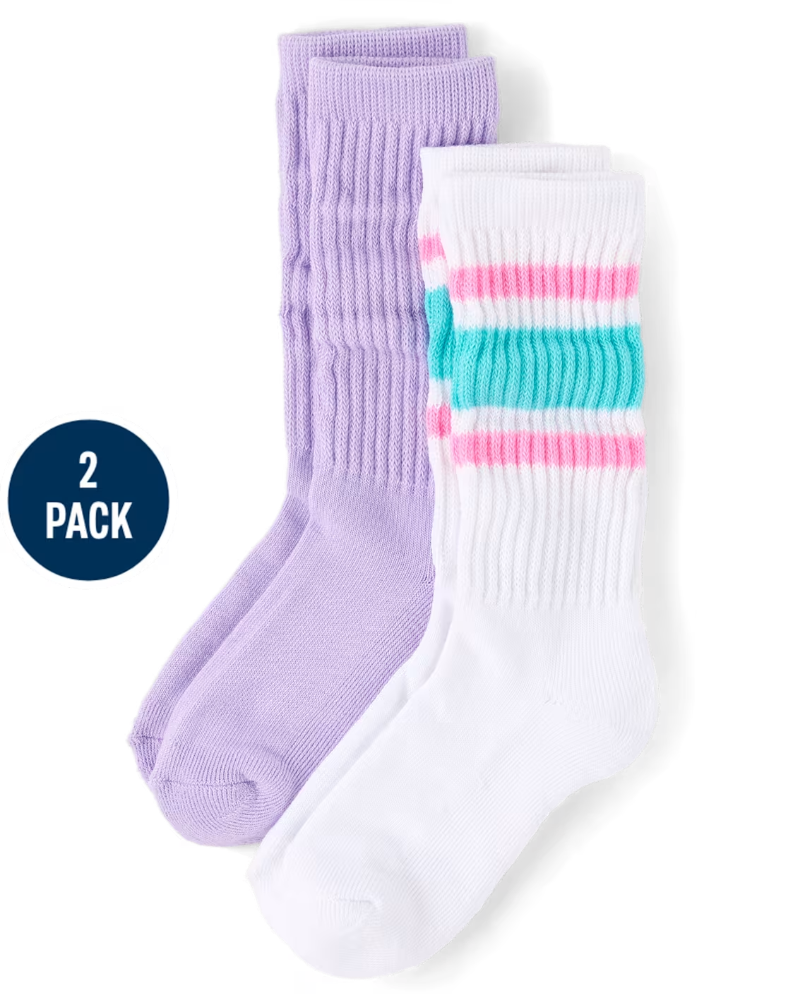 Children's Place - Girls Striped Cushioned Slouchy Socks 2-Pack