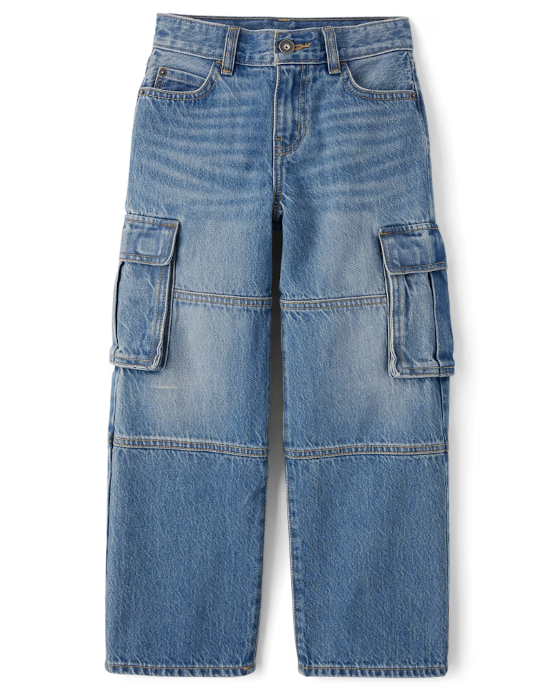 Children's Place - Kids Baggy Cargo Jeans - Light wash