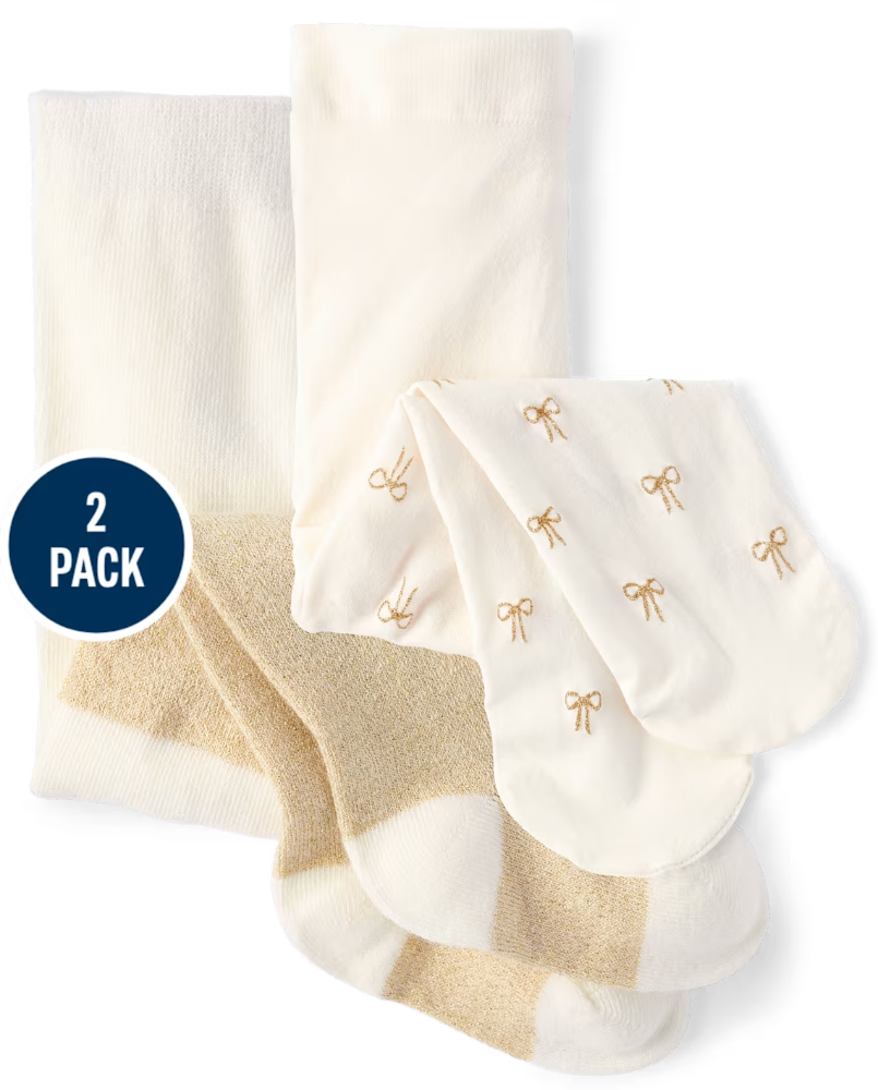 Children's Place - Baby Girls Glitter Bow Tights 2-Pack