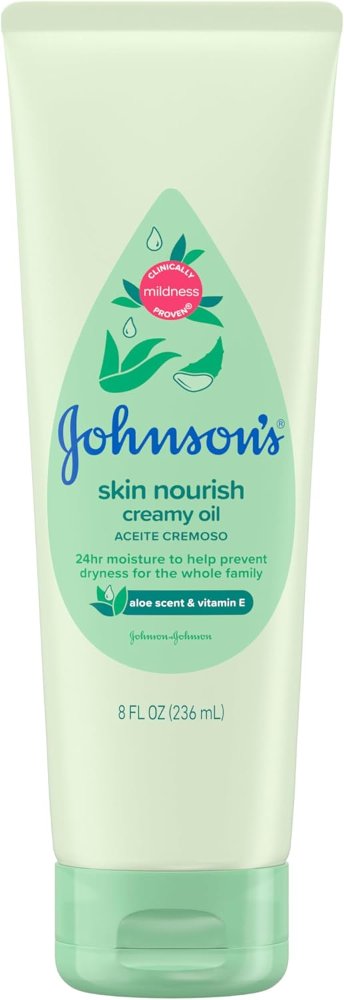 Johnson’s Baby Creamy Oil with Aloe Vera & Vitamin E, Moisturizing Body Lotion, Paraben Free, 236 mL
