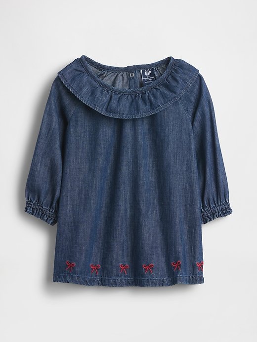 GAP - Baby Denim Ruffle Collar Dress - 0-3 Meses