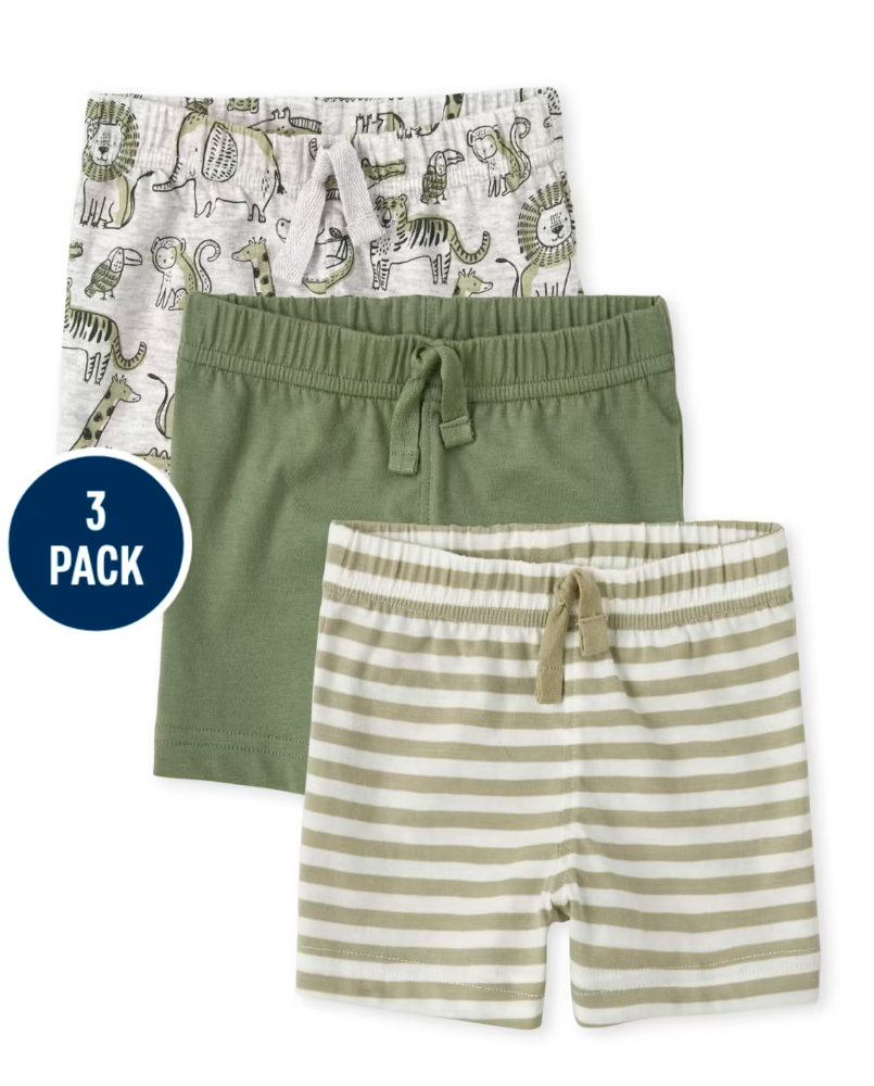 Children's Place - Baby Boys Safari Striped Shorts 3-Pack - Newborn