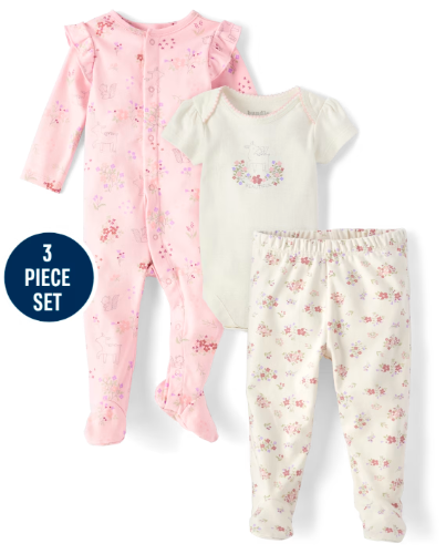 Children's Place - Baby Girls Floral Deer Take Me Home 3-Piece Set